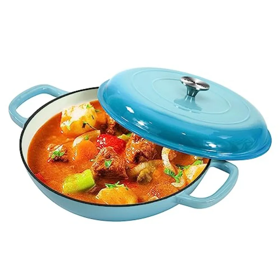 

Cast Iron Casserole Braiser 3.8 Quart Heavy Duty Casserole Skillet with Lid and Dual Handles Porcelain Enameled Surface Cookwar