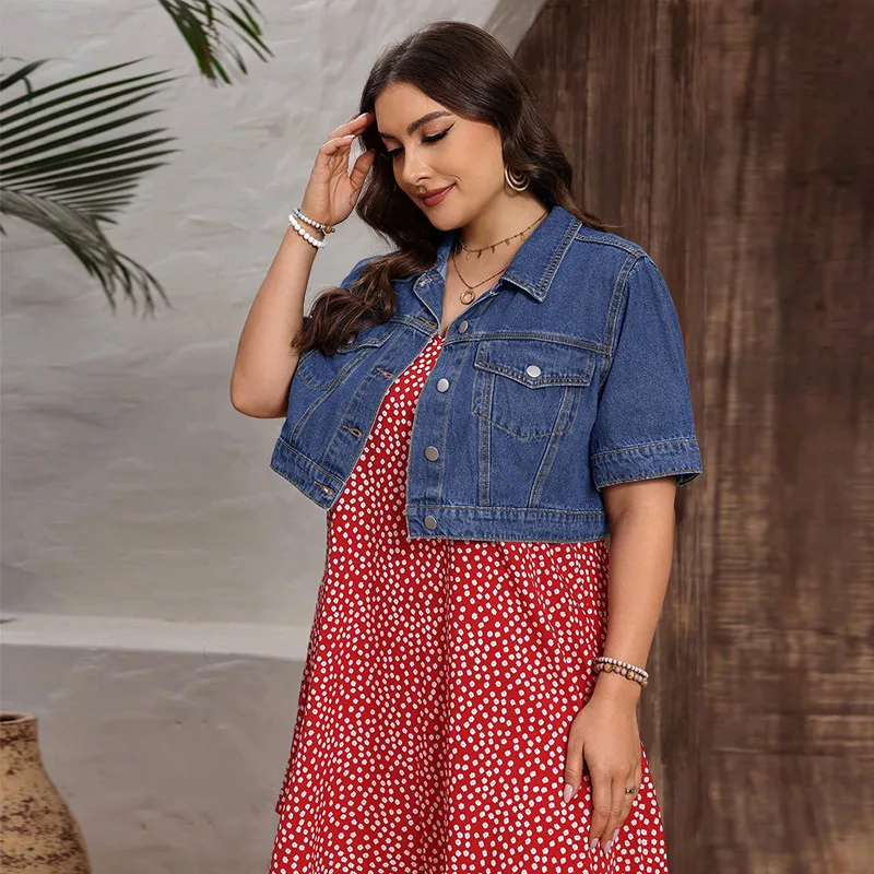 218711 プラスサイズ レディース 春夏 デニム ショートジャケット アウター用