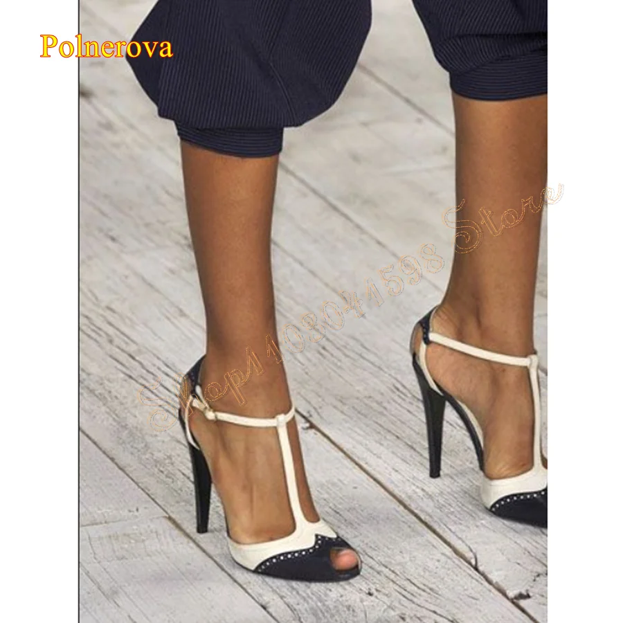 Mixed Color Peep Toe Leather Sandals Tapered Heel Buckle Women Shoes Wedding Party Heels Plus Size 2024 New Zapatos Para Mujere