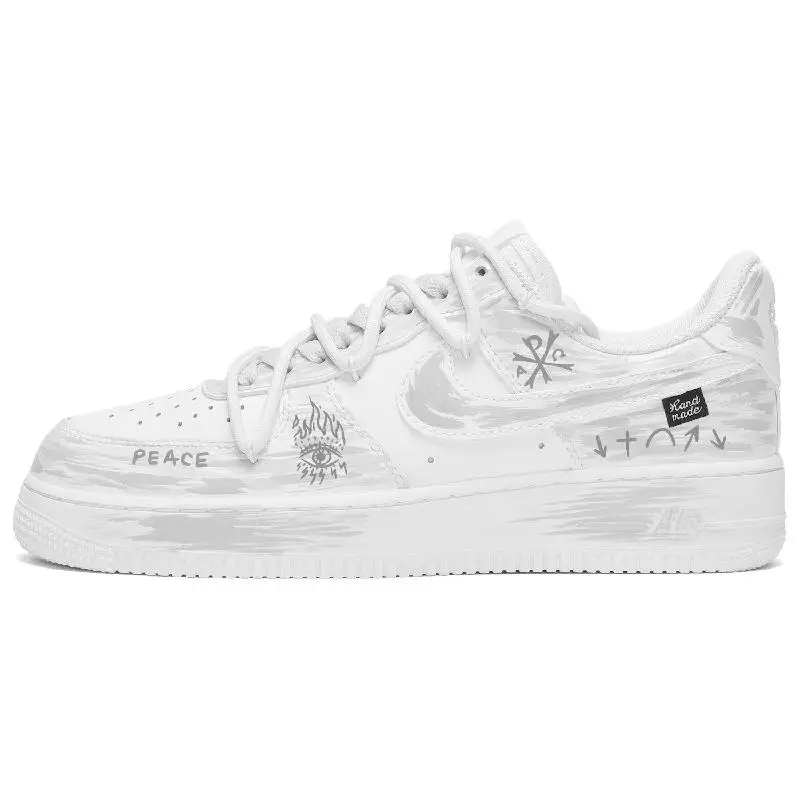 

[Custom Men's and women's God's Eyes in white and grey]Nike Air Force 1 Low CUS ID God's Eye Low-Top Skateboard Shoes Unisex