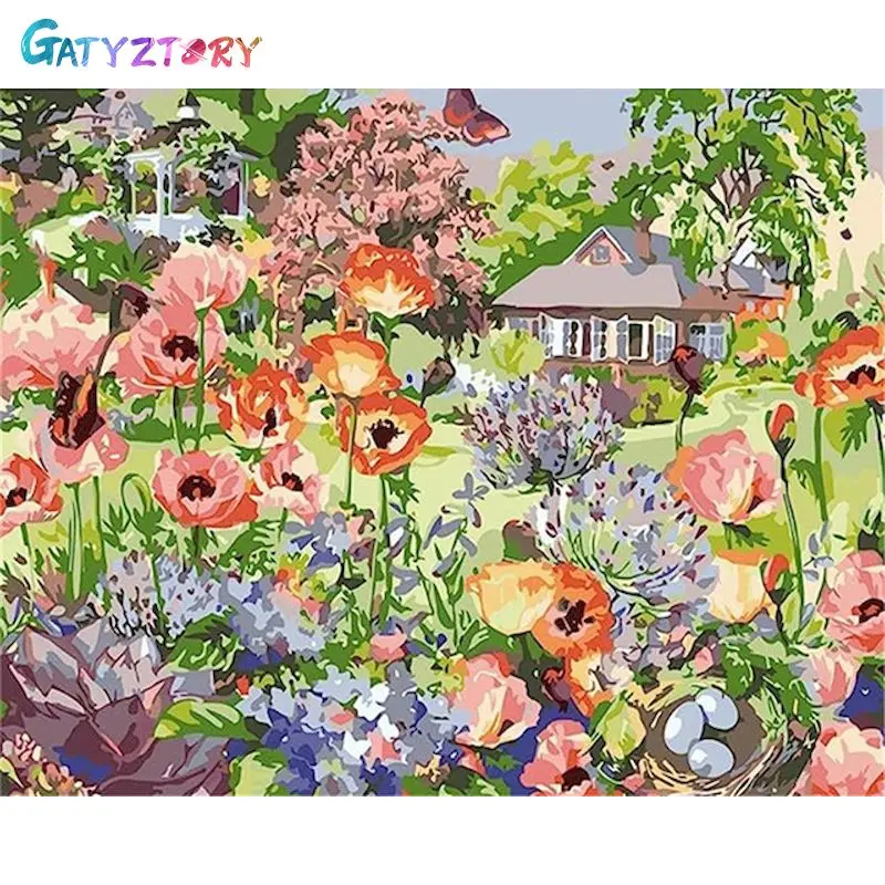 

GATYZTORY Oil Painting By Number Flower House Drawing On Canvas HandPainted Art Gift DIY Picture By Number Kits Home Decor