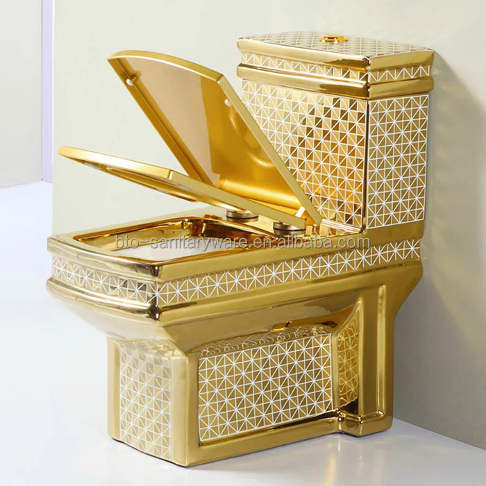 

Luxury Gold Electroplated Color Ceramic Sanitary Ware Toilet Vaso Sanitario Floor Mounted One-piece Golden Plated Toilet