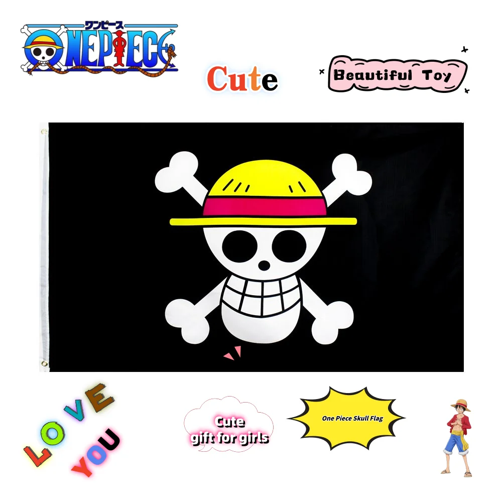 One Piece Skull Flag Bedroom Decoration Poster Anime Character Luffy Pirate Flag Double-sided Printing Home Wall Decoration Toy