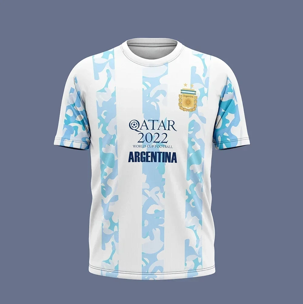 Men's Argentine 3D Printed Breathable Football Jersey Children's T-shirt Round Neck Short Sleeved Football Club Training Uniform