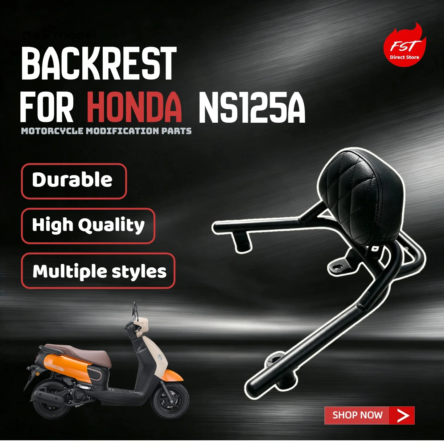 For Honda NS125A Motorcycle Integrated Rear Backrest With Tail Rack, Modified Accessories