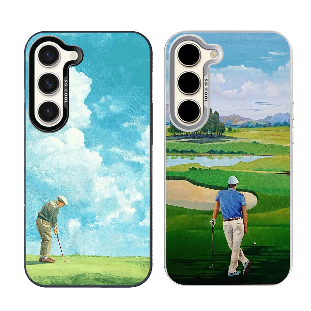 Modern Golf Silver Plated IMD Phone Case For Samsung S26 S25 S24 S23 S22 Ultra S20 S10 S21 FE 5G Plus Cover