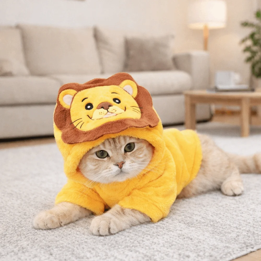 Cartoon Warm Dog Lion Costume Animal Pattern Thicken Dog Jumpsuits Comfortable Soft Dog Hoodies Outdoor