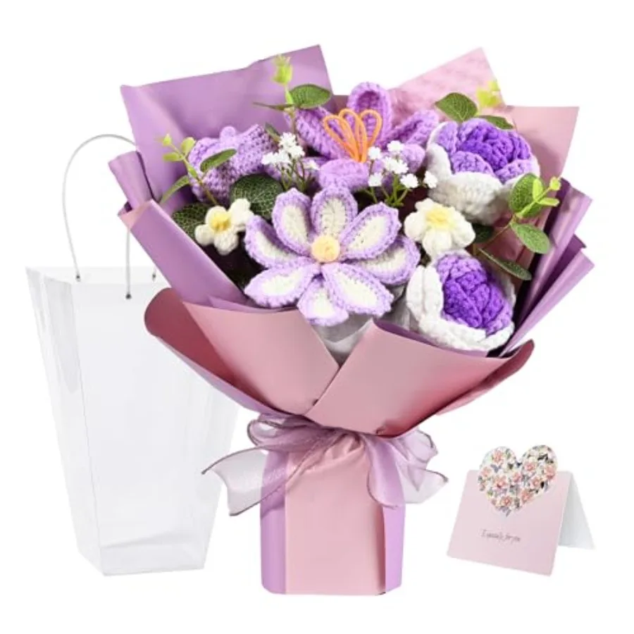 

Вечный вязаный букет, букет роз и тюльпанов ручной работы, украшение на День матери, День святого Валентина, подарок на день рождения, свадебное украшение