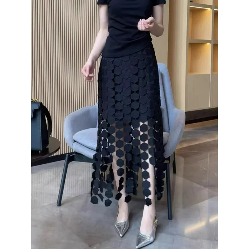 

Элегантная Модная однотонная Асимметричная юбка, новинка 2023, Шикарные Длинные юбки а-силуэта, юбка, универсальная юбка на бедрах