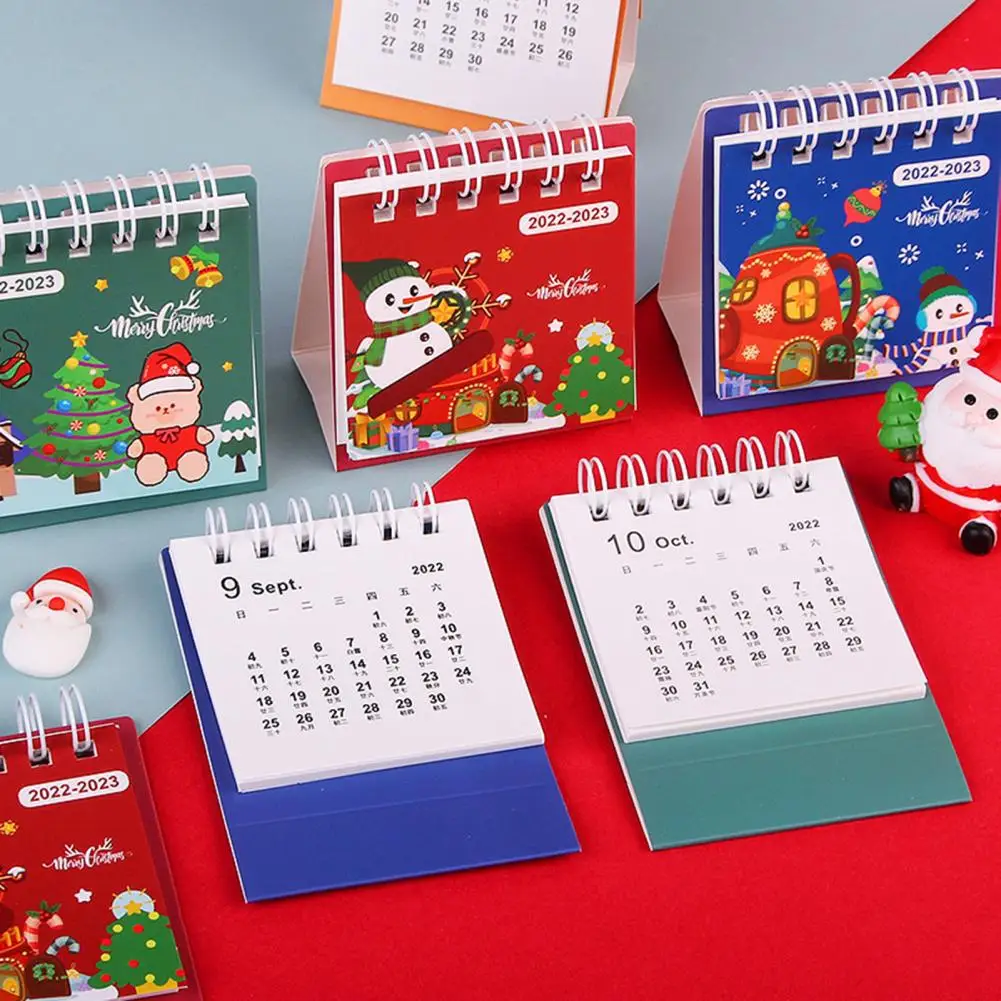 Calendario de escritorio de 2 piezas, página que gira suavemente, diseño de doble bobina 2023, adorno de calendario portátil de pie