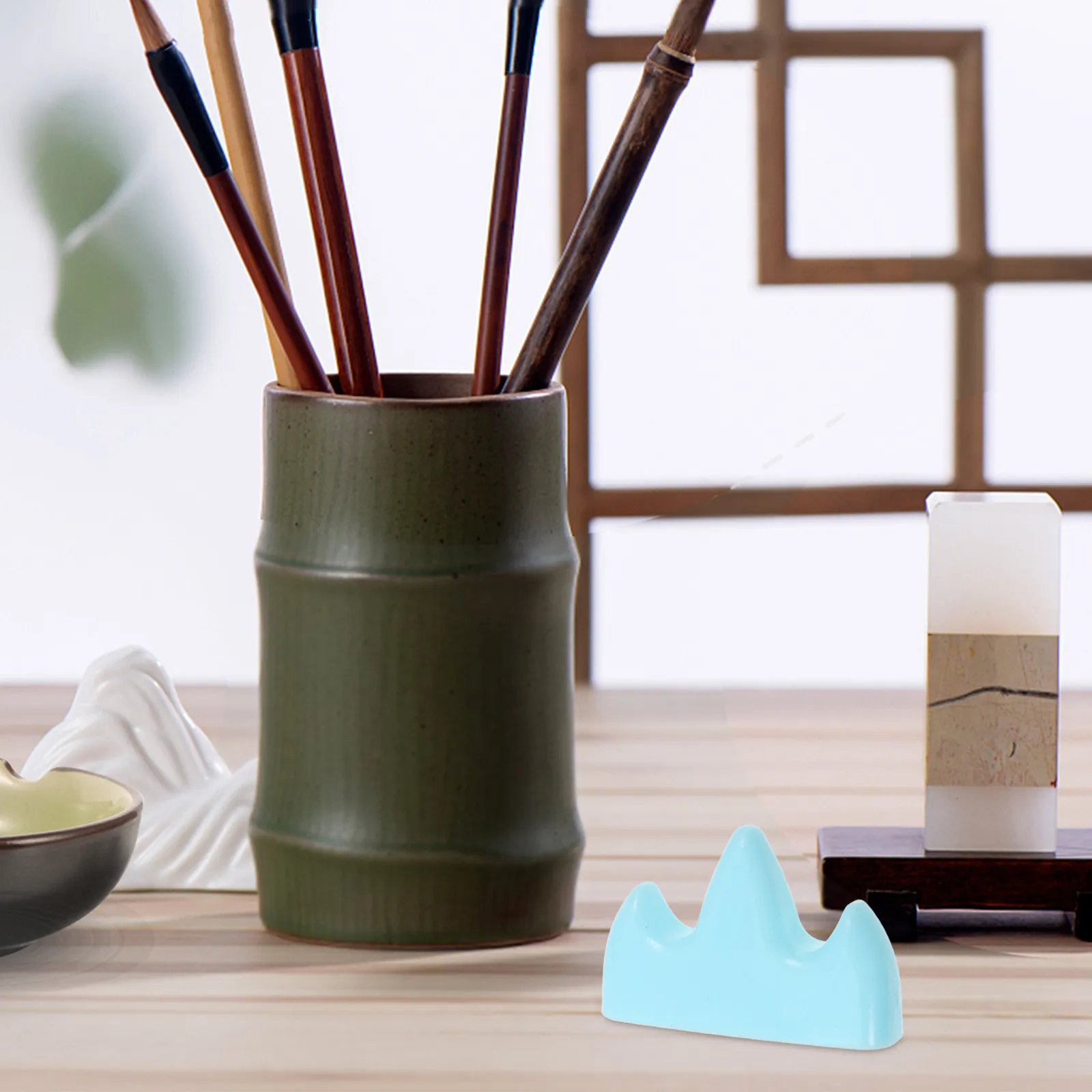 

10Pcs Calligraphy Pen Holder Set Sturdy Material Paintbrush Organizer Aesthetic Mountain Shape Sumi Rest Desktop Ornament