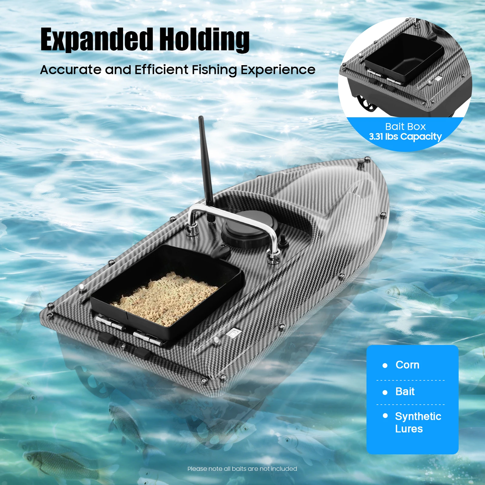 Hochwertiges 500m Ferngesteuertes Angelköderboot, 1,5 kg Kapazität, 2-3 Stunden Betriebszeit, Positionierbares Köderboot mit LED-Navigationslicht