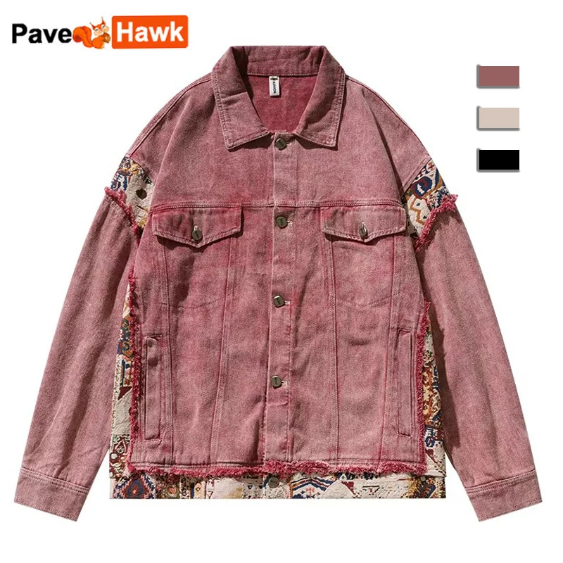 Pink Denim Jacket Men Women Patchwork Embroidery Loose Harajuku Couple Coat Autumn Y2k High Street Hip Hop Cowboy Jackets Spring