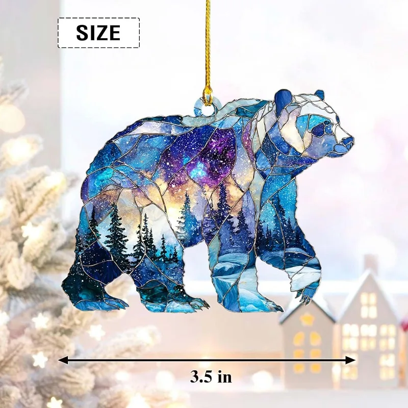 زخرفة الدب الزجاجي الملون الصناعي، ديكور شجرة عيد الميلاد للمقصورة الريفية، هدية الحياة البرية الشتوية لمحبي الطبيعة، تبادل الهدايا #3