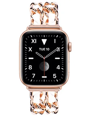 Compatible with Apple Watch Band Jewelry Bracelet for iWatch Strap Ladies with Rose Gold Connected to White Leather