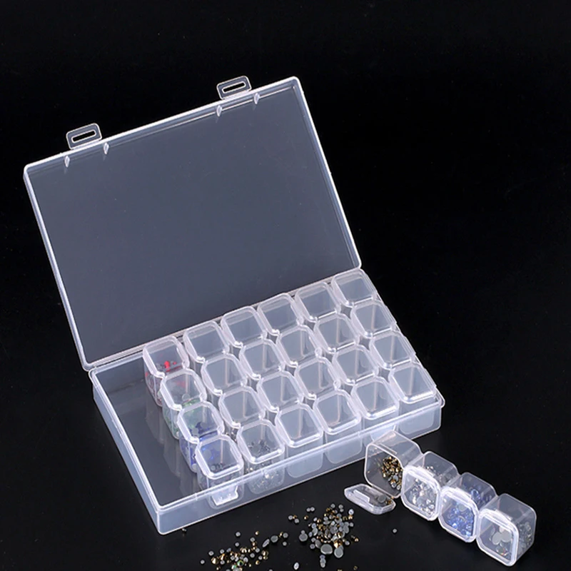 

28 Grid Dismountable Plastic Box Beads Accessories Stud Earring Rings Necklace Jewelry Storage Originizer Display Case