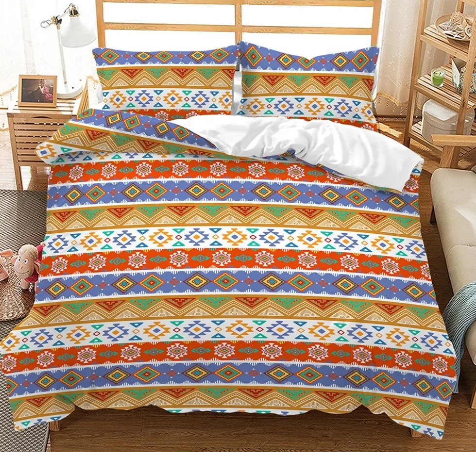 

Bohemian Duvet Cover Set King Queen Size Trellis Striped Ethnic Boho Vintage Quilt Cover for Boy Girls Teens Bedding Set 3 Pcs