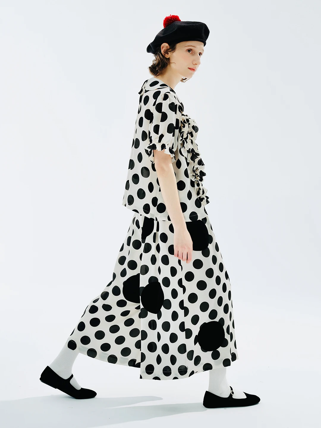 Imakokoni Polka Dot Pop Kraag Kanten Shirt Met Korte Mouwen Dames Design Sense Niche Zomer Dun Model 234189