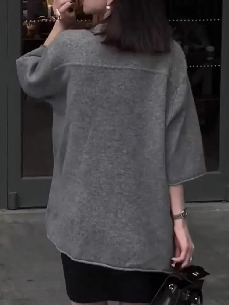 Schicke reine Farbstrickwaren, lockere Passform, koreanisches SLE-Sommer-Top, Fünfviertel-SVE-Design, lässige, faionable koreanische Version