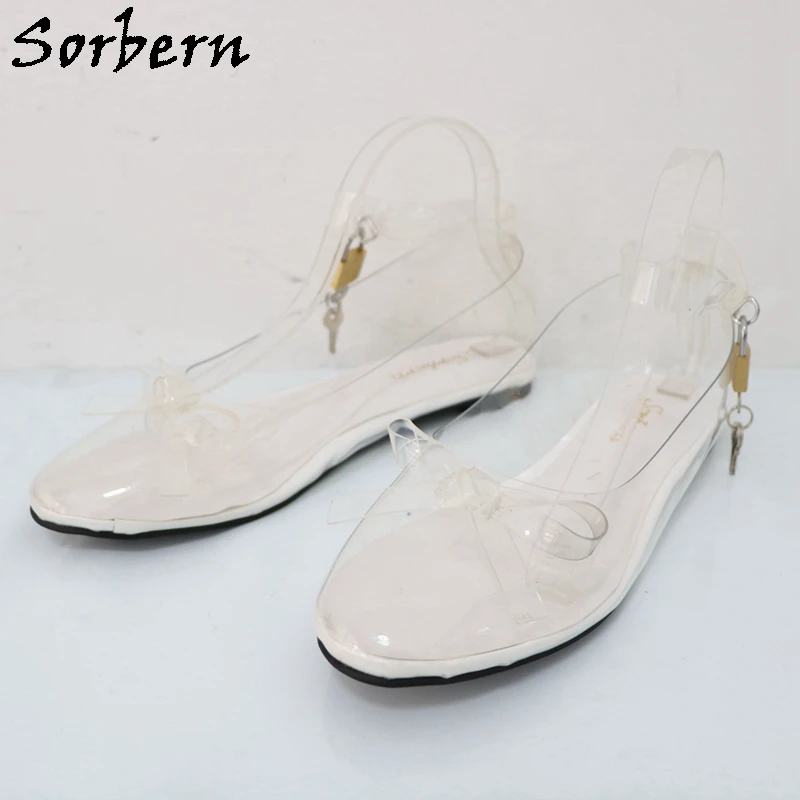 Sorbern Comfortable Women Flat Shoes Transparent Pvc Ankle Strap With Locks Round Toe See Through Flat Shoes Unisex Custom Color