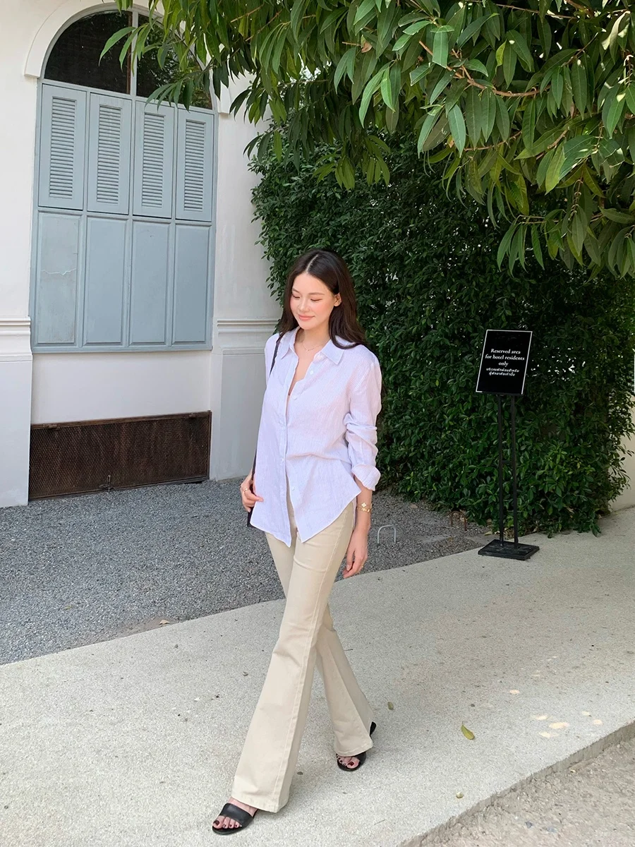 

Khaki Wide Leg Jeans Women's Spring Summer New Style Elastic Lazy Zoe Slimming Long Pants Casual Cotton Denim Bootcut Jeans