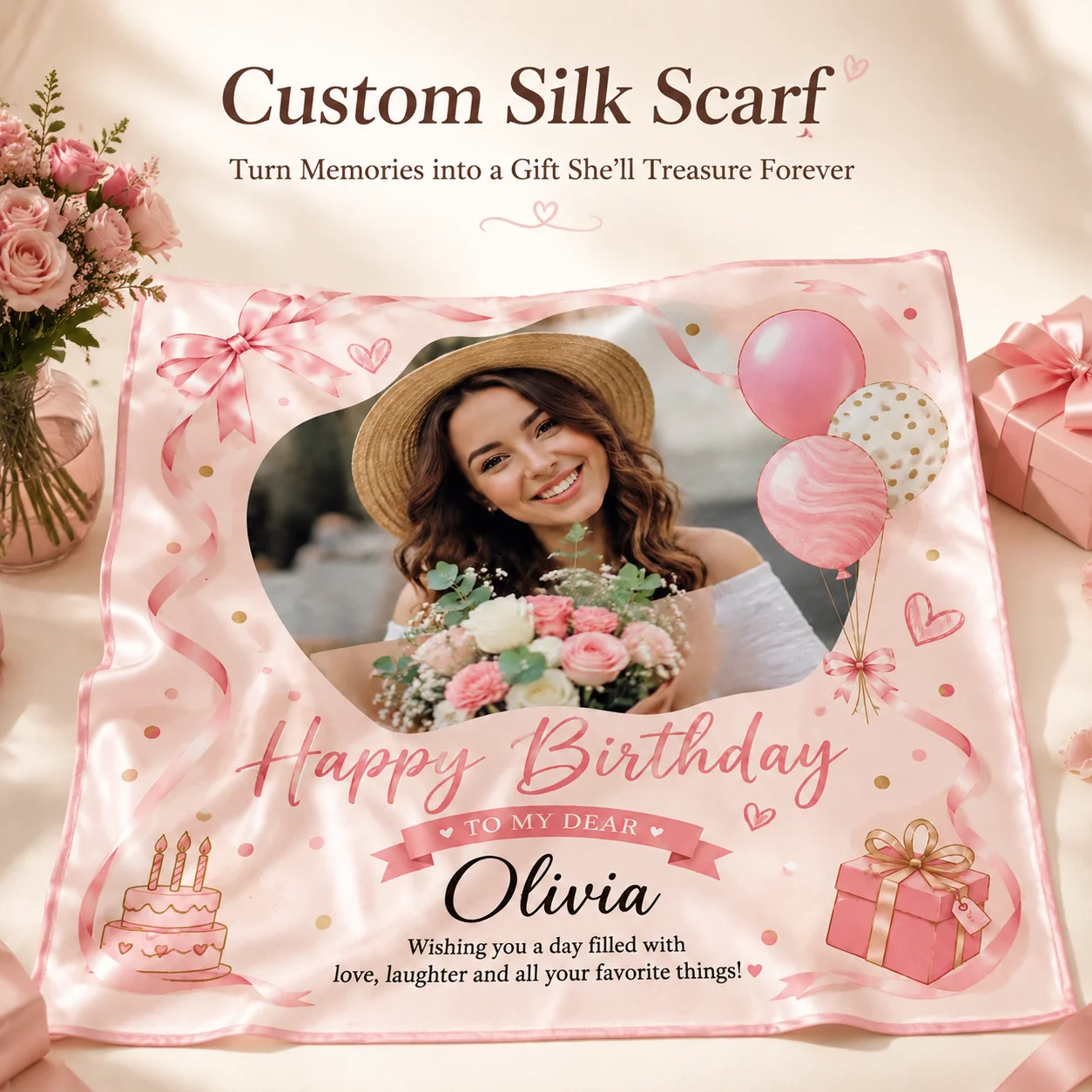 

Personalized Silk Feeling Scarf Custom Birthday Keepsake Gift for Women