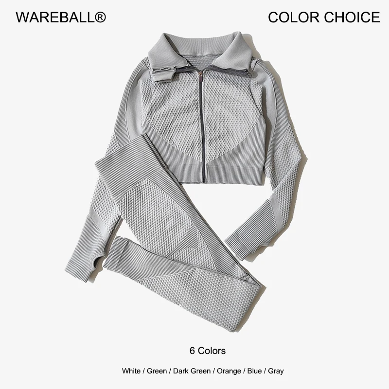 WAREBALL Seamless Yoga Sets Women Fitness Gym Clothing Long Sleeve Shirts High Waist Running Leggings Workout Pants Sports Suits