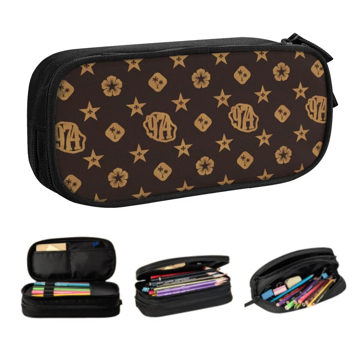 Luxury 974 Reunion Island Pattern Custom Korean Pencil Cases Large Capacity Fleur De Lys Pencil Pouch Students Stationery