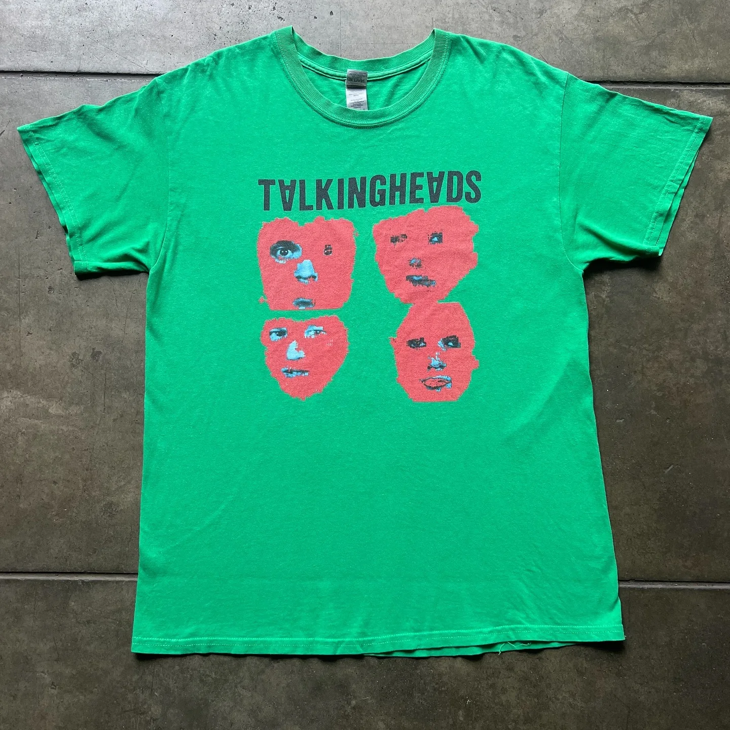 Camiseta de manga corta verde manzana, estilo urbano, con estampado de banda de rock, estilo americano vintage, cuello redond...