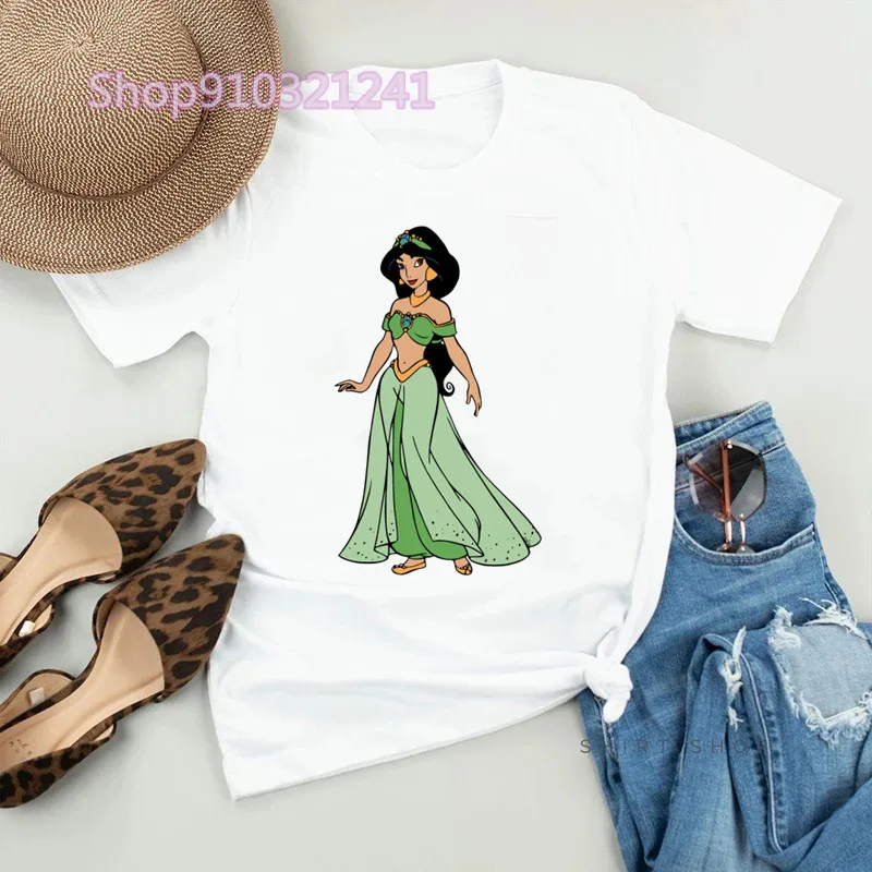 Cartoon Jasmine Princess Funny T Shirt Aladdin Aesthetics TShirt Print Casual Tee Short Sleeve Streetwear Tshirts for Women