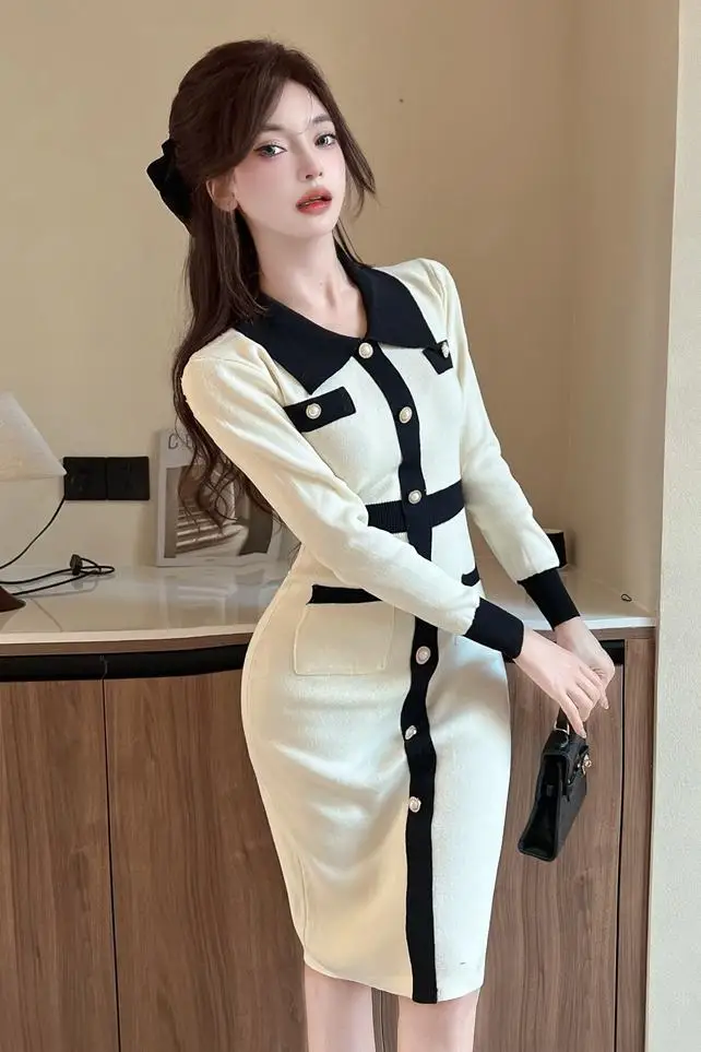 Knitted Sweater Dress Women Autumn Winter 2024 New Slim Fit Bodycon Dress Party Club