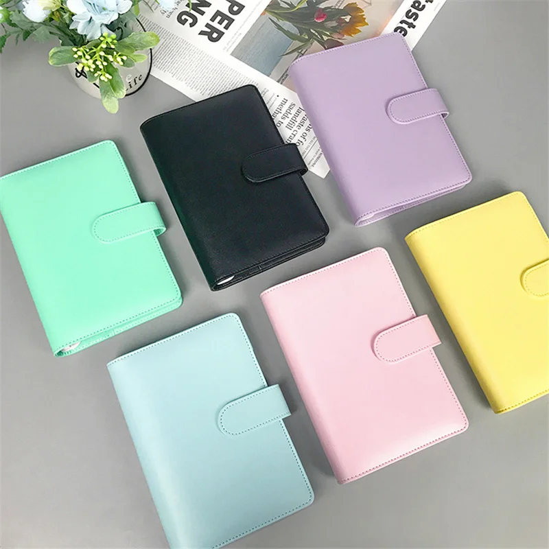 A6 Macaroon Color Laser Glitter PU Leather DIY Binder Notebook Cover Diary Agenda Planner Paper Cover School Stationery