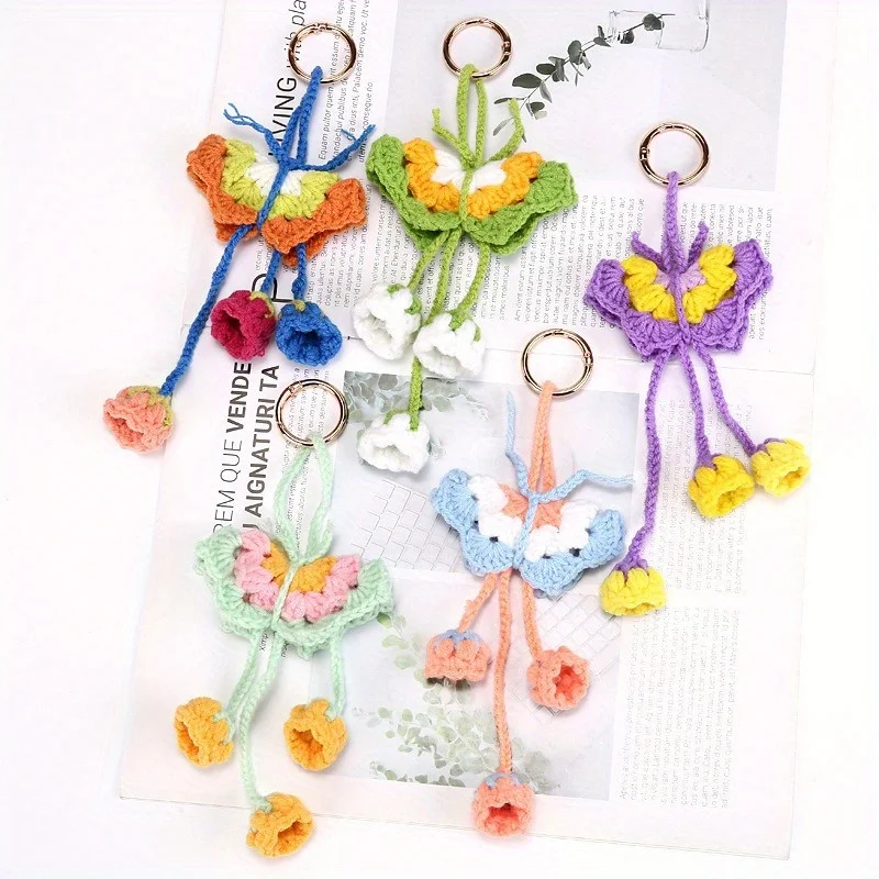 

Fashion Woven Butterfly Bell Orchid Pendant Keychain Women's Bag Backpack Accessories