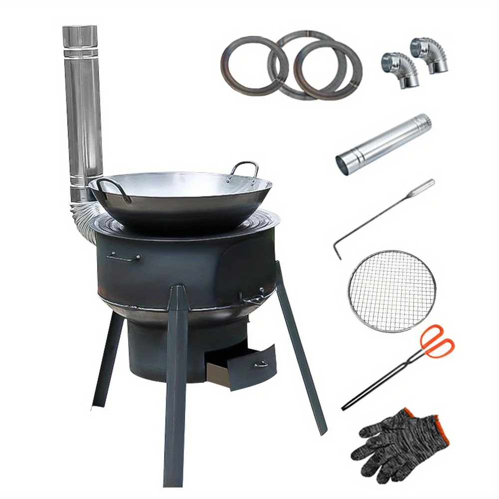 

1 Set Multifunctional Portable Detachable Wood Stove Outdoor Camping Fire Heating Mobile Stove with Round Net