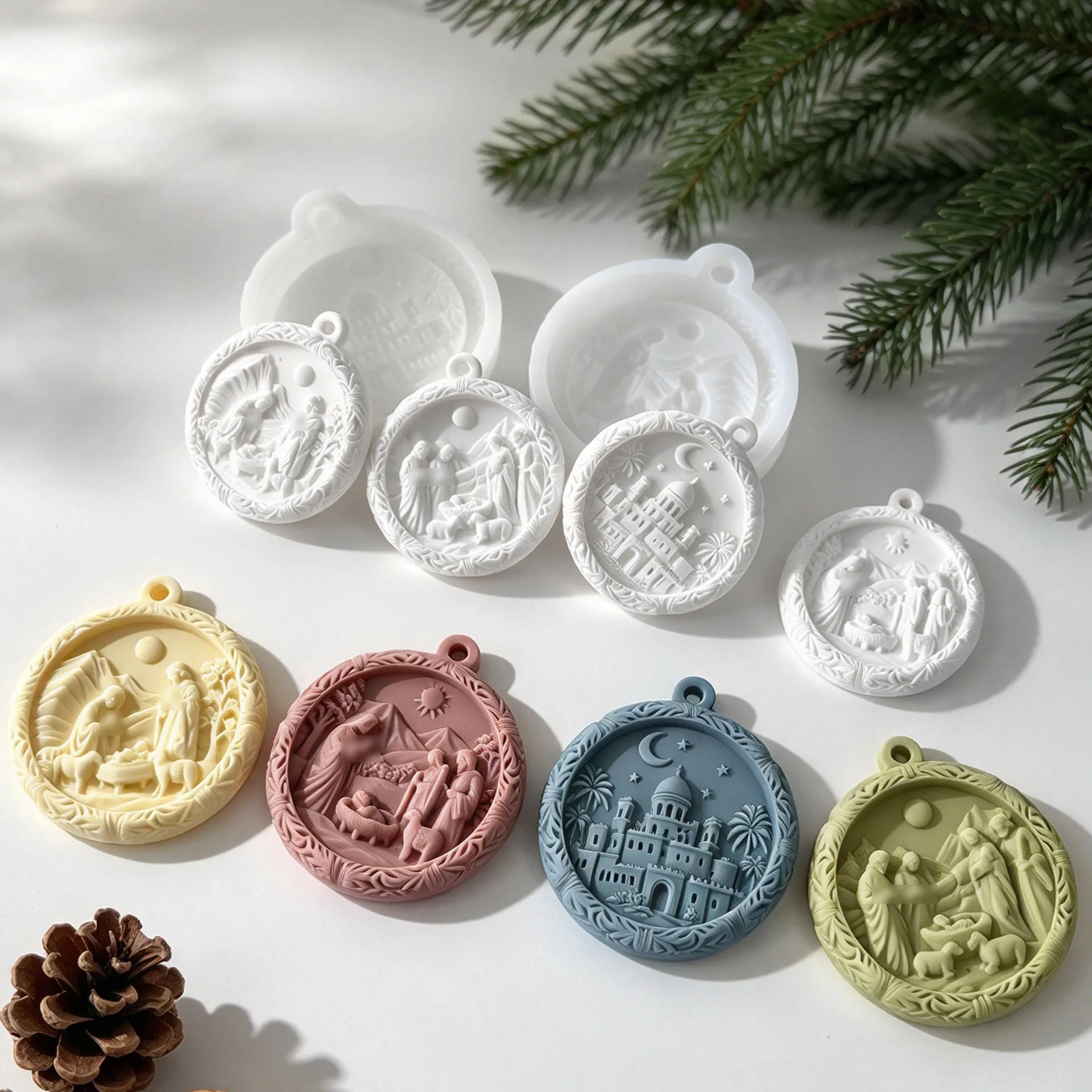 Ramadan Series Eid Mubarak Plaster Crafts Mold DIY Gypsum Casting Resin Car Pendant Silicone Molds Desktop Decor Art Craft Mould