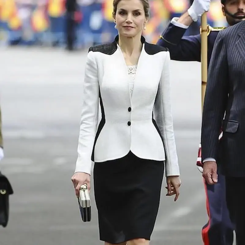 Women's Color Block Long Sleeve Blazer Top and Black Slim Skirt Set, Princess Style, 10169