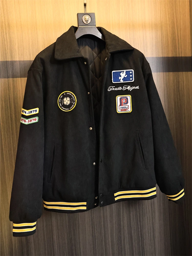 

Loose Fit Men's Cotton Jaet Autumn Winter Faion Urban Sle Quilted Corduroy Patchwork Casual Warm Thiened Coat