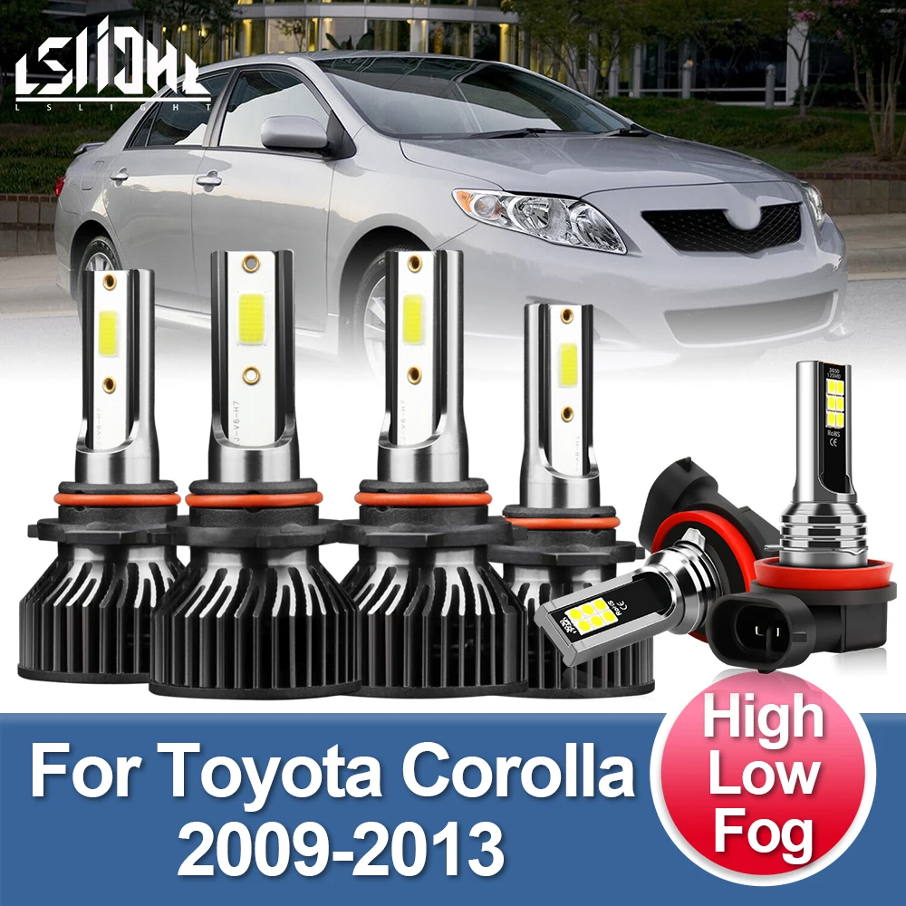 LSlight 4/6x For Toyota Corolla 2009 2010 2011 2012 2013 LED Headlight Bulbs 18000LM High Low Beam Headlamps 6000K Fog Lamps 12V