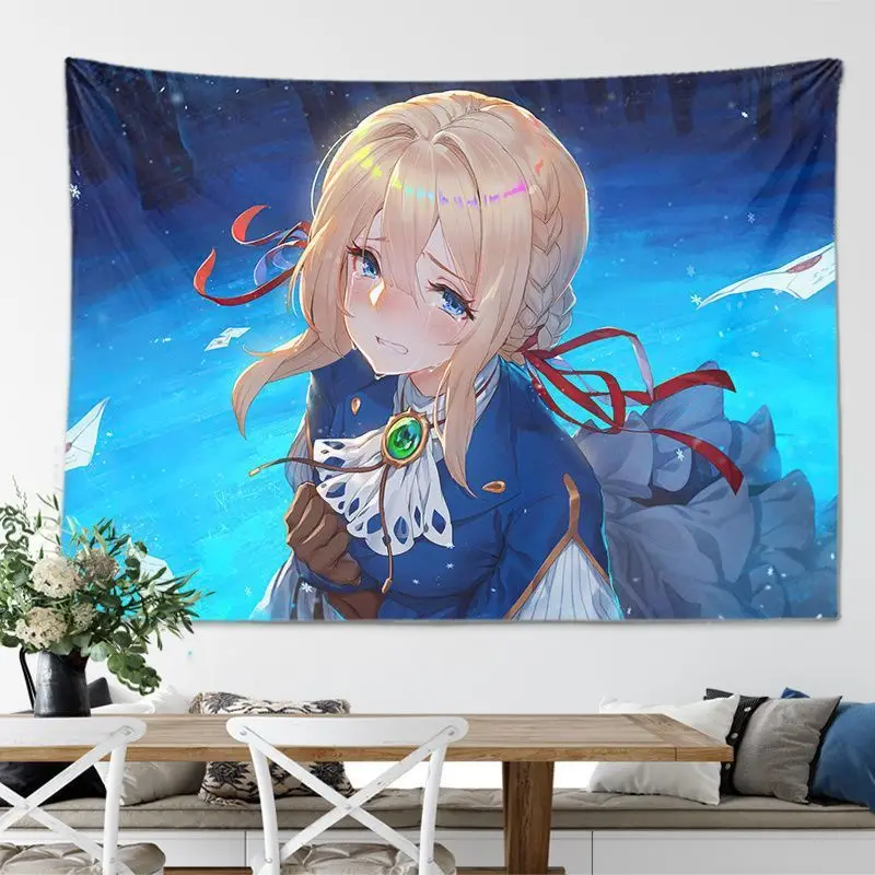 VIKAMA Violet Evergarden Anime Tapestry Girl Art Print Wall Tapestry, Fabric Wall Hanging for Dorm Bedroom Decor Cloth
