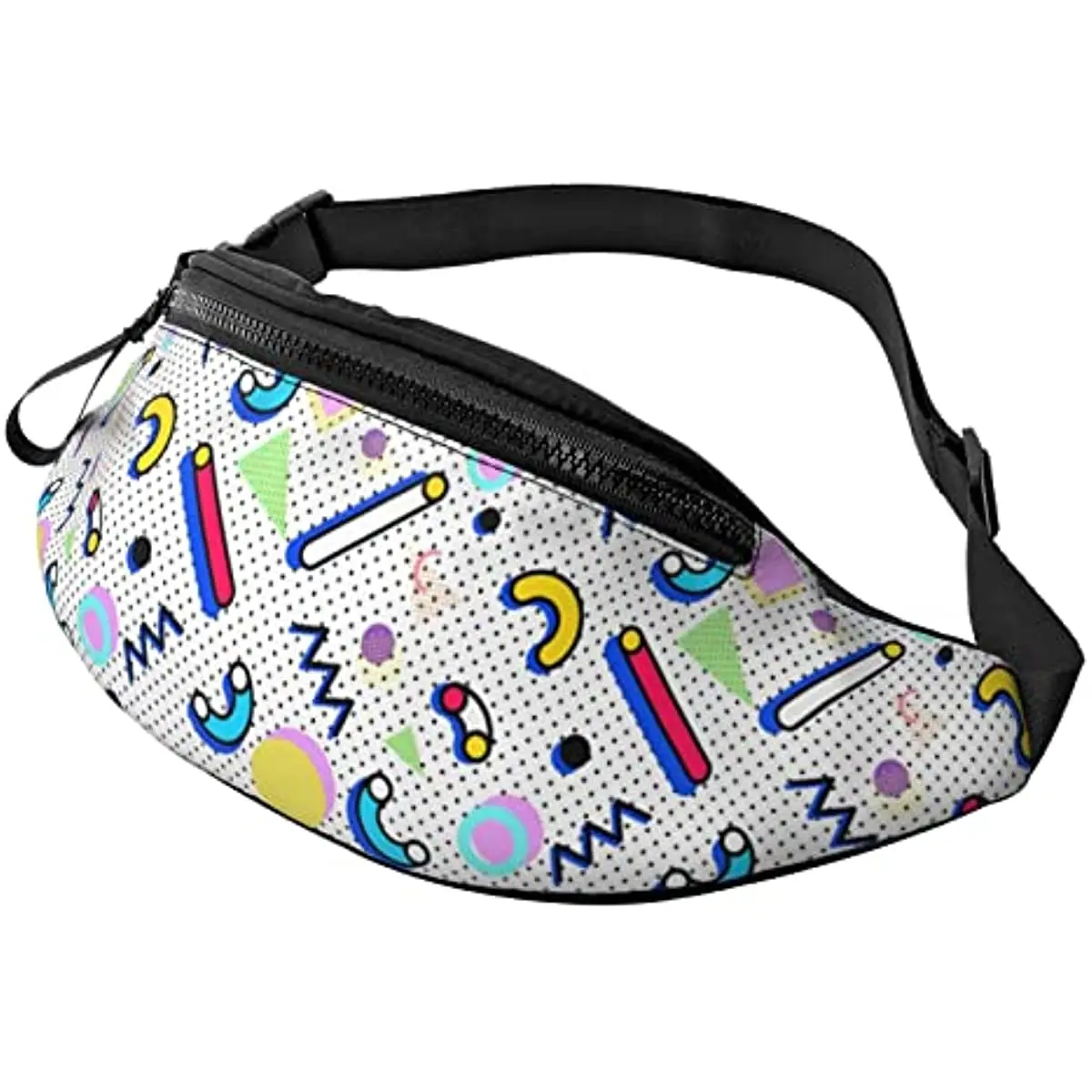 

80s 90s Seamless Pattern In Memphis Style Fanny Pack for Men and Women Adjustable Casual Waist Bag for Travel Party One Size