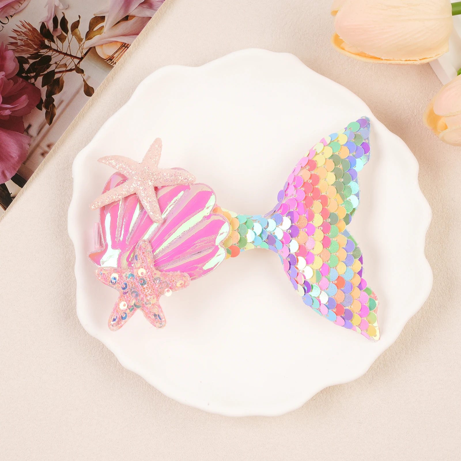 1PC Schöne Meerjungfrau Prinzessin Haarspange für Mädchen Glänzende Seestern Haarnadel Baby Kind Bang Dekorative Clips Cartoon Bunte Kopfbedeckungen – Detail 5