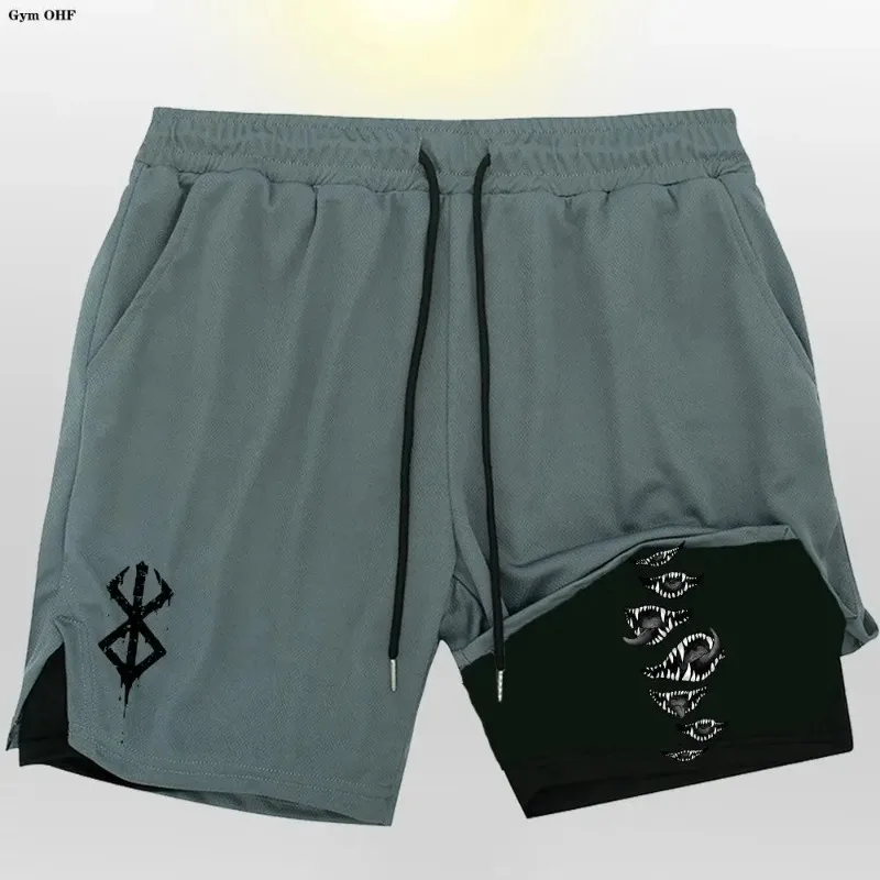 New Men Fitness Training Tights Shorts Berserk Guts Print Summer 2in1 Mesh Quick Dry Beach Casual Jogging Running Fitness Sports