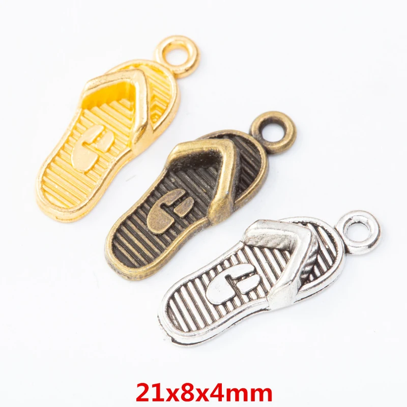 120pcs 21*8MM Fashionable Summer And Autumn Minimalist Multi-Color Retro Zinc Alloy Flip Flop Pendant, Girls' Boutique Jewelry A