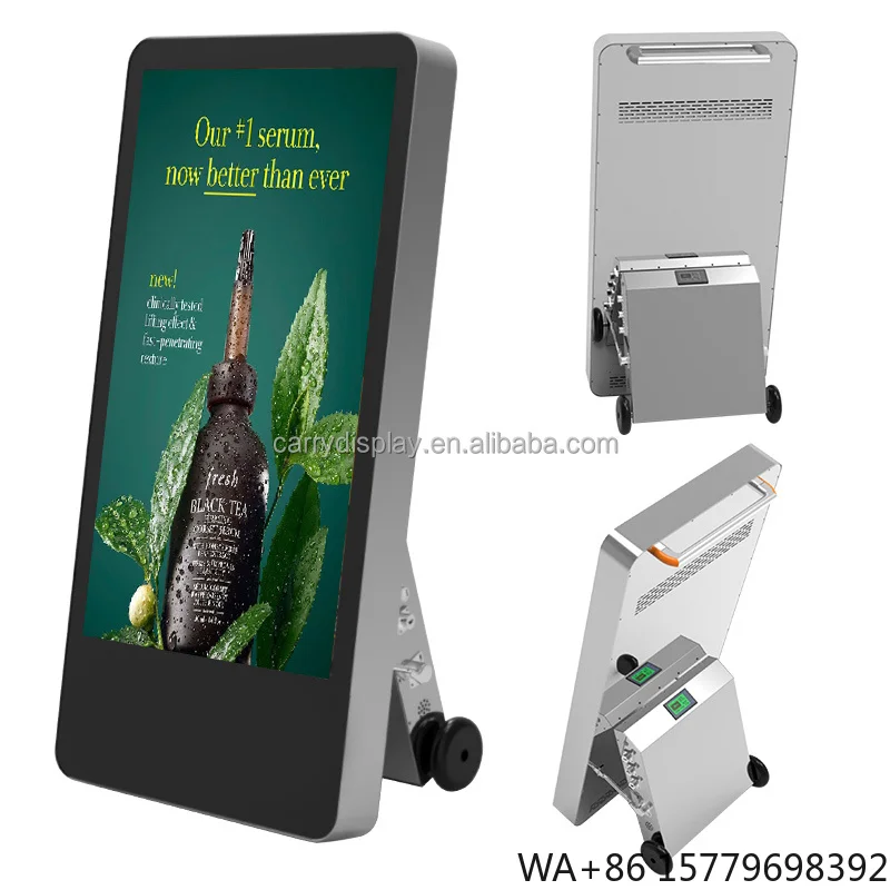 Waterproof 43 Inch Portable Battery Powered Digital Signage Movable Outdoor LCD Advertising Screen Kiosk