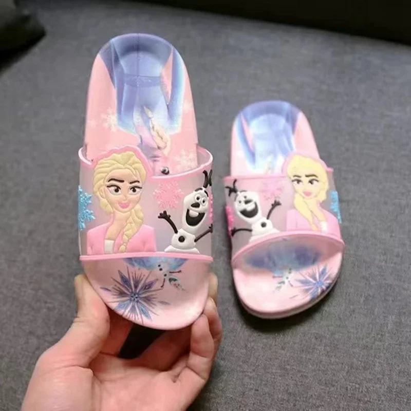 Disney Cartoon Frozen Elsa Olaf Shoes For Girls Children Lovely Princess Flats Kids Beach Home Shoes Inside and Outside Slippers