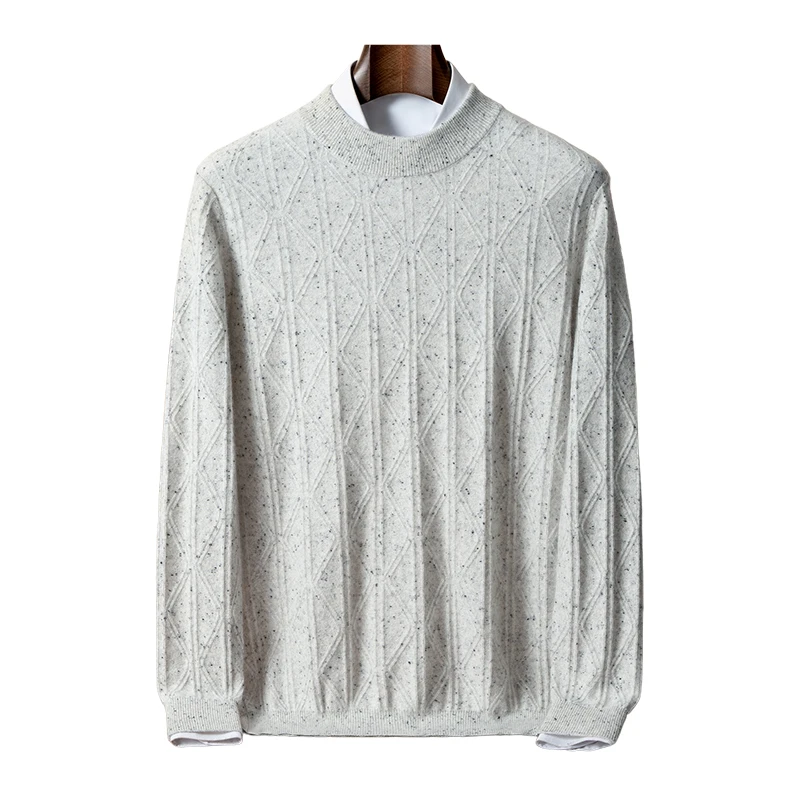 

Мужская полуводолазка, свитер из 100% чистого кашемира, жаккардовый вязаный свитер на 12 калибра, повседневная базовая рубашка для верхней одежды