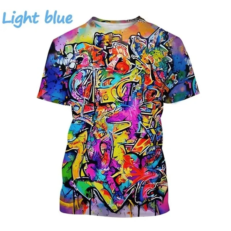 New Hip Hop Graffiti 3D Print T-Shirt Hip Hop Rap Music Round Neck Short Sleeve Street Painting Fashion Men's and Women's Wear