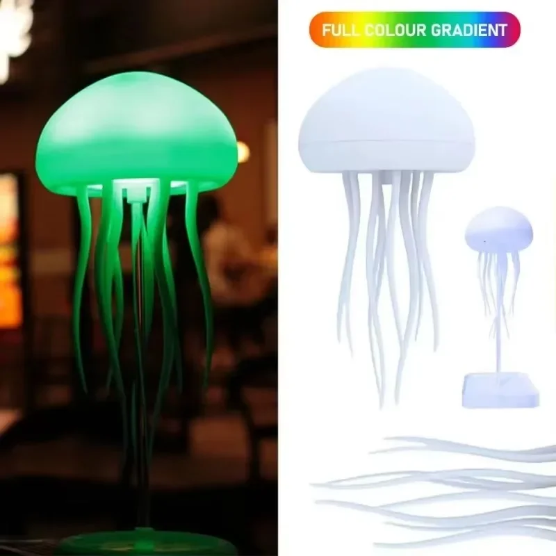 Lampada da comodino con meduse a forma di cartone animato, sfumata RGB, lampada da comodino con meduse carine, controllo vocale, lampada da notte a LED con ricarica di tipo C