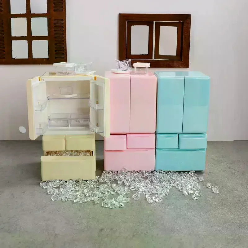 1 Zestaw Miniaturowych Żywności do Zabawy w Kuchnię, Scena z Meblami Kieszonkowymi, Model 1:12, Zabawki do Domku dla Lalek, Kreskówkowy Mini Lodówka