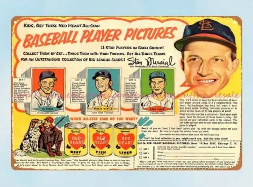 baseball stars Stan Musial Hank Sauer Mickey Mantle Ads 1950s ad tin sign